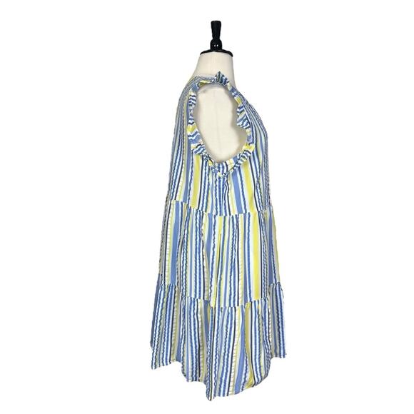 Time and Tru Dress V-neck Ruffle Sleeve Yellow Blue Stripe Women’s Size XXL - Picture 3 of 11